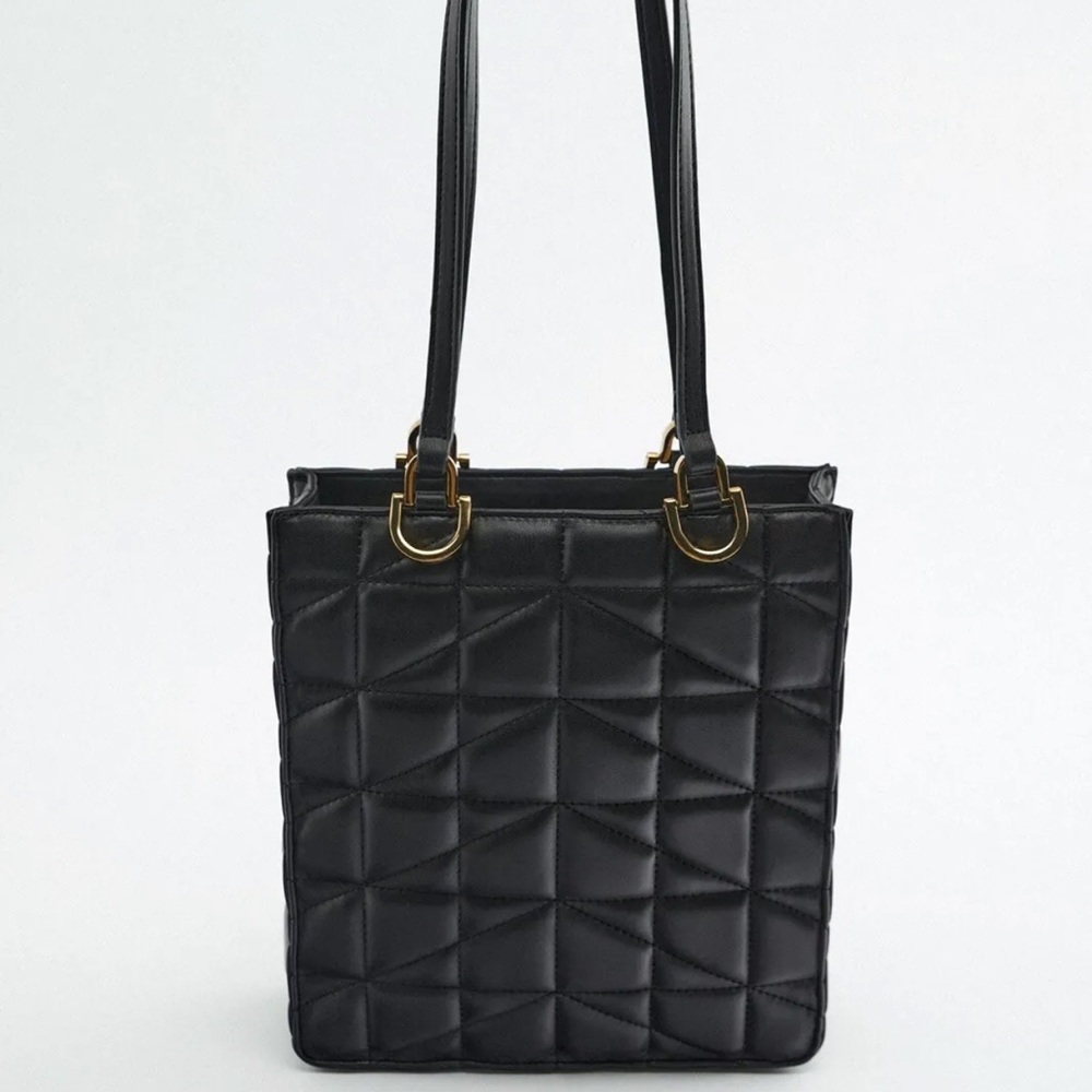 Zara Black Quilted Shopper Bag - Picture 5 of 10